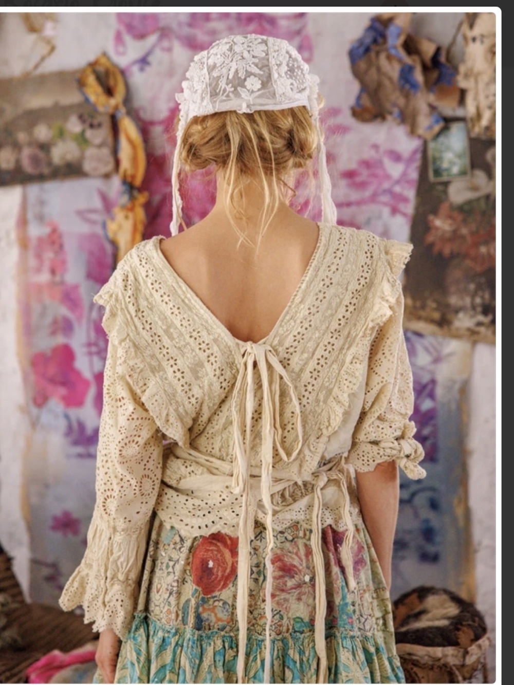 Magnolia Pearl Cream Eyelet Embroidered Tie-Back Blouse